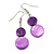 Purple Double Shell Drop Earrings In Silver Tone - 50mm Long - view 2