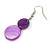 Purple Double Shell Drop Earrings In Silver Tone - 50mm Long - view 4