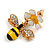 Cute Crystal Enamel Flower and Bee Drop Earrings In Gold Tone - 30mm Long - view 5