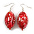 Chunky Mosaic Red Resin Oval Bead Drop Earrings In Silver Tone - 50mm Long