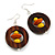 Trendy Brown Wood Hoop Earrings with Yellow/ Orange Beads in Silver Tone - 65mm Long - view 3