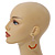 Slim Hoop Earrings with Orange Wood/ Glass Beads In Silver Tone - 35mm Diameter - view 2