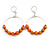 Slim Hoop Earrings with Orange Wood/ Glass Beads In Silver Tone - 35mm Diameter - view 3