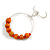 Slim Hoop Earrings with Orange Wood/ Glass Beads In Silver Tone - 35mm Diameter - view 4