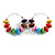 30mm Multicoloured Wood Bead Hoop Earrings In Silver Tone - view 2