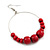 50mm Diameter Cherry Red Wood Bead Hoop Drop Earrings In Silver Tone - 75mm Long - view 4