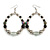 Black/ White/ Transparent Ceramic/ Glass Bead Hoop Earrings In Silver Tone - 80mm Long - view 3