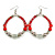 Red/ Silver/ Transparent Ceramic/ Glass Bead Hoop Earrings In Silver Tone - 80mm Long - view 3