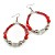 Red/ Silver/ Transparent Ceramic/ Glass Bead Hoop Earrings In Silver Tone - 80mm Long