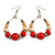 Red Ceramic/ Natural Wood Bead Hoop Earrings In Silver Tone - 70mm Long - view 3