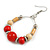 Red Ceramic/ Natural Wood Bead Hoop Earrings In Silver Tone - 70mm Long - view 4