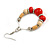 Red Ceramic/ Natural Wood Bead Hoop Earrings In Silver Tone - 70mm Long - view 5