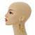 Lemon Yellow Ceramic/ Natural Wood Bead Hoop Earrings In Silver Tone - 70mm Long - view 2