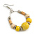 Lemon Yellow Ceramic/ Natural Wood Bead Hoop Earrings In Silver Tone - 70mm Long - view 4