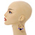 Dark Blue Ceramic/ Natural/ Lavender Wood Bead Hoop Earrings In Silver Tone - 70mm Long - view 2