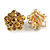 Bronze Crystal Floral Clip On Earrings In Gold Tone - 20mm D - view 3