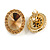 Statement Oval Topaz Glass and Champagne Crystal Clip On Earrings In Gold Tone - 27mm Tall - view 3