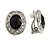 Black/ Clear Crystal Oval Clip On Earrings In Silver Tone - 17mm Tall