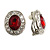 Ruby Red/ Clear Crystal Oval Clip On Earrings In Silver Tone - 17mm Tall