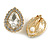 Clear Crystal Teardrop Clip On Earrings In Gold Tone - 22mm Tall - view 4