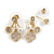 Gold Tone Clear Crystal White Faux Pearl Front Back Stud Earrings - 25mm Drop - view 3