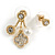 Gold Tone Clear Crystal White Faux Pearl Front Back Stud Earrings - 25mm Drop - view 5