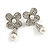 Bridal/ Prom/ Wedding Clear Crystal Faux Pearl Flower Earrings In Silver Tone - 40mm Long - view 3