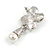 Bridal/ Prom/ Wedding Clear Crystal Faux Pearl Flower Earrings In Silver Tone - 40mm Long - view 6