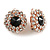 Clear/ Black Crystal Floral Clip On Earrings In Rose Gold Tone - 20mm Diameter