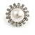Statement Crystal Faux Pearl Floral Clip On Earrings In Silver Tone - 28mm Dimeter - view 6