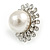Statement Crystal Faux Pearl Floral Clip On Earrings In Silver Tone - 28mm Dimeter - view 7
