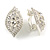 Clear Crystal Leaf Clip On Earrings In Silver Tone - 28mm Tall - view 3