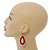 Red Wood and Glass Bead Oval Drop Earrings In Silver Tone - 55mm Long - view 2