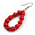 Red Wood and Glass Bead Oval Drop Earrings In Silver Tone - 55mm Long - view 4