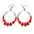 Red/ Transparent Ceramic/ Glass Bead Hoop Earrings In Silver Tone - 70mm Long - view 2