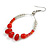 Red/ Transparent Ceramic/ Glass Bead Hoop Earrings In Silver Tone - 70mm Long - view 5