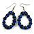 Dark Blue/ Purple Blue Wood and Glass Bead Oval Drop Earrings In Silver Tone - 55mm Long