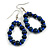 Dark Blue/ Purple Blue Wood and Glass Bead Oval Drop Earrings In Silver Tone - 55mm Long - view 3