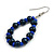 Dark Blue/ Purple Blue Wood and Glass Bead Oval Drop Earrings In Silver Tone - 55mm Long - view 4