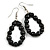 Black Wood and Glass Bead Oval Drop Earrings In Silver Tone - 55mm Long - view 3