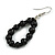 Black Wood and Glass Bead Oval Drop Earrings In Silver Tone - 55mm Long - view 4
