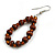 Brown Wood and Glass Bead Oval Drop Earrings In Silver Tone - 55mm Long - view 4
