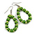 Lime Green Wood and Glass Bead Oval Drop Earrings In Silver Tone - 55mm Long - view 3