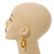 Yellow Wood and Glass Bead Oval Drop Earrings In Silver Tone - 55mm Long - view 2