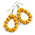 Yellow Wood and Glass Bead Oval Drop Earrings In Silver Tone - 55mm Long - view 3