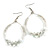 Snow White/ Transparent Ceramic/ Glass Bead Hoop Earrings In Silver Tone - 70mm Long
