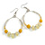 Lemon Yellow/ Lemonad Yellow/ Transparent Ceramic/ Glass Bead Hoop Earrings In Silver Tone - 70mm Long