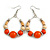 Orange Ceramic/ Natural Wood Bead Hoop Earrings In Silver Tone - 70mm Long - view 3