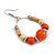 Orange Ceramic/ Natural Wood Bead Hoop Earrings In Silver Tone - 70mm Long - view 4