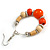 Orange Ceramic/ Natural Wood Bead Hoop Earrings In Silver Tone - 70mm Long - view 5